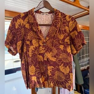 Madewell Sunflower Print Button-Down Shirt in Maroon and Mustard